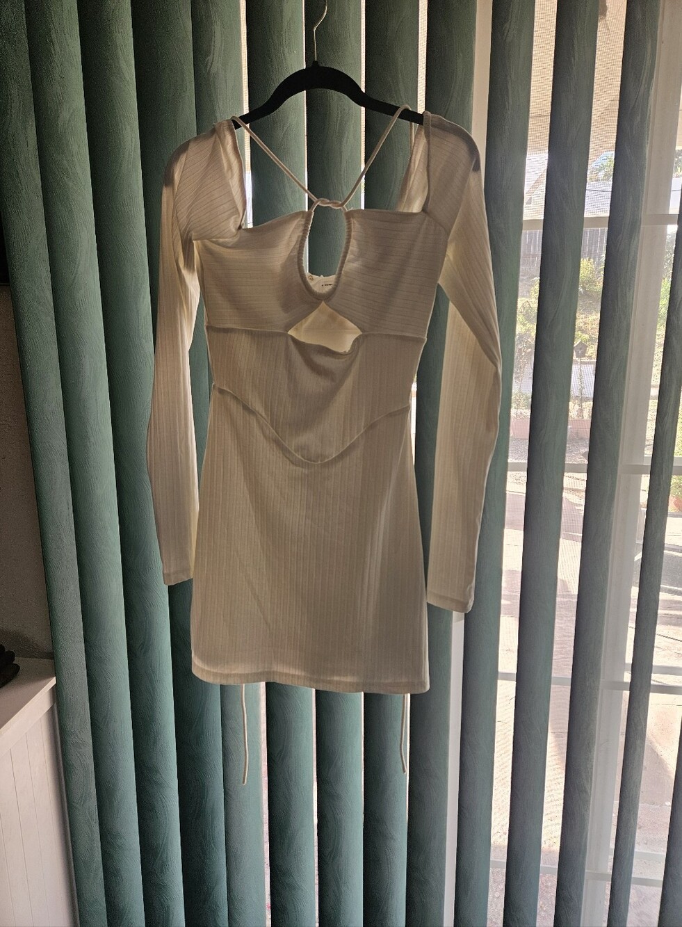 Sabo Skirt Cream Long-Sleeve Cutout Ribbed Bodycon Dress